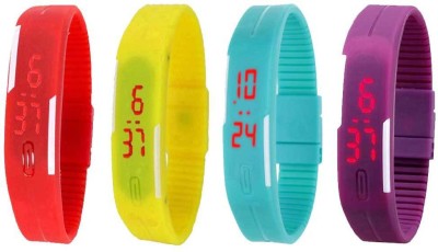 NS18 Silicone Led Magnet Band Watch Combo of 4 Red, Yellow, Sky Blue And Purple Digital Watch  - For Couple   Watches  (NS18)