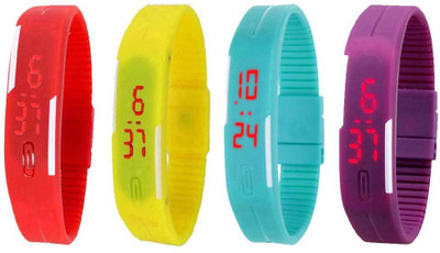 

NS18 Silicone Led Magnet Band Watch Combo of 4 Red, Yellow, Sky Blue And Purple Watch - For Couple