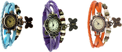 

Kissu Vintage Rakhi Watch Combo of 3 Sky Blue, Purple And Orange Watch - For Women
