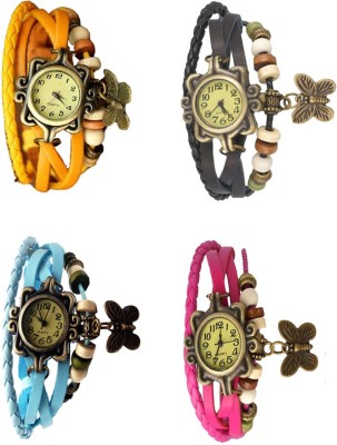 NS18 Vintage Butterfly Rakhi Combo of 4 Yellow, Sky Blue, Black And Pink Analog Watch  - For Women   Watches  (NS18)