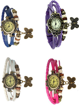 View NS18 Vintage Butterfly Rakhi Combo of 4 Blue, White, Purple And Pink Analog Watch  - For Women Wrist Watches Price Online(NS18)