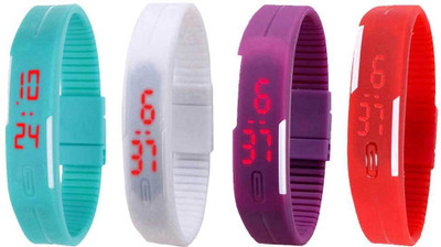 

NS18 Silicone Led Magnet Band Watch Combo of 4 Sky Blue, White, Purple And Red Watch - For Couple