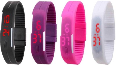 NS18 Silicone Led Magnet Band Combo of 4 Black, Purple, Pink And White Digital Watch  - For Boys & Girls   Watches  (NS18)