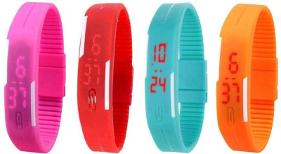 NS18 Silicone Led Magnet Band Combo of 4 Pink, Red, Sky Blue And Orange Digital Watch  - For Boys & Girls   Watches  (NS18)