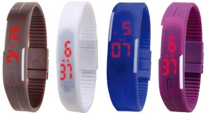 NS18 Silicone Led Magnet Band Watch Combo of 4 Brown, White, Blue And Purple Digital Watch  - For Couple   Watches  (NS18)