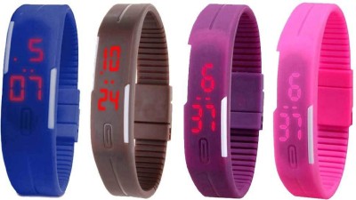 NS18 Silicone Led Magnet Band Watch Combo of 4 Blue, Brown, Purple And Pink Digital Watch  - For Couple   Watches  (NS18)