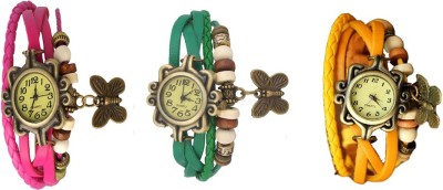 NS18 Vintage Butterfly Rakhi Combo of 3 Pink, Green And Yellow Analog Watch  - For Women   Watches  (NS18)