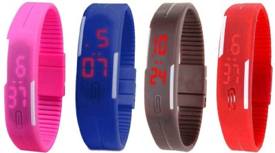 NS18 Silicone Led Magnet Band Watch Combo of 4 Pink, Blue, Brown And Red Digital Watch  - For Couple   Watches  (NS18)