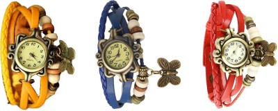 NS18 Vintage Butterfly Rakhi Watch Combo of 3 Yellow, Blue And Red Analog Watch  - For Women   Watches  (NS18)