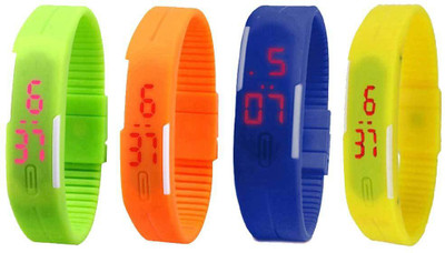 

NS18 Silicone Led Magnet Band Combo of 4 Green, Orange, Blue And Yellow Watch - For Boys & Girls