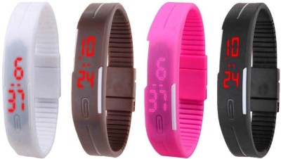 NS18 Silicone Led Magnet Band Combo of 4 White, Brown, Pink And Black Digital Watch  - For Boys & Girls   Watches  (NS18)