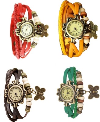NS18 Vintage Butterfly Rakhi Combo of 4 Red, Brown, Yellow And Green Analog Watch  - For Women   Watches  (NS18)