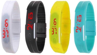 NS18 Silicone Led Magnet Band Watch Combo of 4 White, Black, Yellow And Sky Blue Digital Watch  - For Couple   Watches  (NS18)