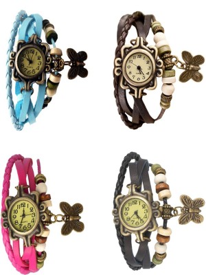 NS18 Vintage Butterfly Rakhi Combo of 4 Sky Blue, Pink, Brown And Black Analog Watch  - For Women   Watches  (NS18)