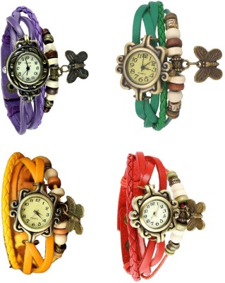 NS18 Vintage Butterfly Rakhi Combo of 4 Purple, Yellow, Green And Red Analog Watch  - For Women   Watches  (NS18)