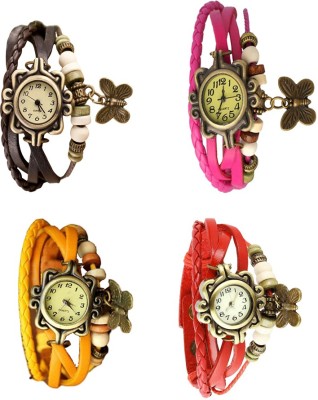 NS18 Vintage Butterfly Rakhi Combo of 4 Brown, Yellow, Pink And Red Analog Watch  - For Women   Watches  (NS18)