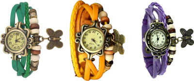 

NS18 Vintage Butterfly Rakhi Watch Combo of 3 Green, Yellow And Purple Watch - For Women