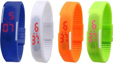 NS18 Silicone Led Magnet Band Combo of 4 Blue, White, Orange And Green Digital Watch  - For Boys & Girls   Watches  (NS18)