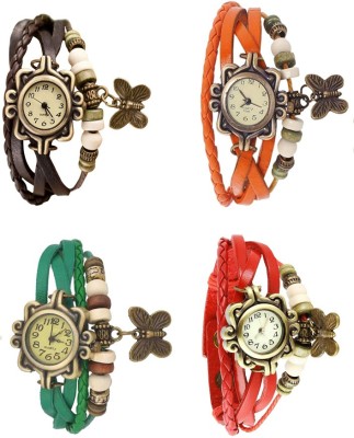 NS18 Vintage Butterfly Rakhi Combo of 4 Brown, Green, Orange And Red Analog Watch  - For Women   Watches  (NS18)