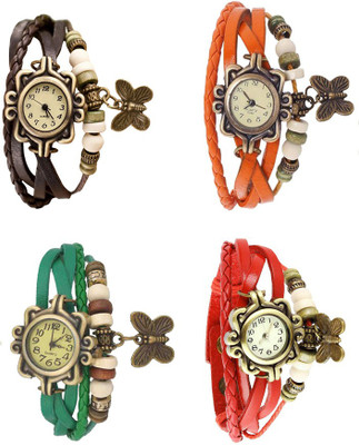 View NS18 Vintage Butterfly Rakhi Combo of 4 Brown, Green, Orange And Red Analog Watch  - For Women Wrist Watches Price Online(NS18)