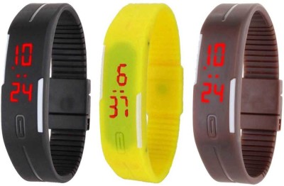 NS18 Silicone Led Magnet Band Combo of 3 Black, Yellow And Brown Digital Watch  - For Boys & Girls   Watches  (NS18)