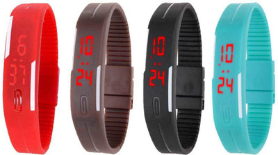 

NS18 Silicone Led Magnet Band Watch Combo of 4 Red, Brown, Black And Sky Blue Watch - For Couple