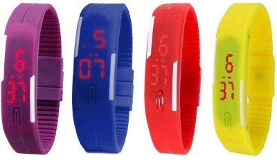 NS18 Silicone Led Magnet Band Combo of 4 Purple, Blue, Red And Yellow Digital Watch  - For Boys & Girls   Watches  (NS18)