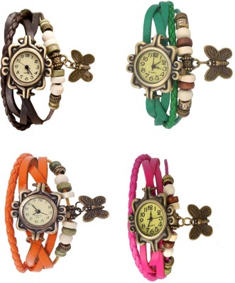 NS18 Vintage Butterfly Rakhi Combo of 4 Brown, Orange, Green And Pink Analog Watch  - For Women   Watches  (NS18)