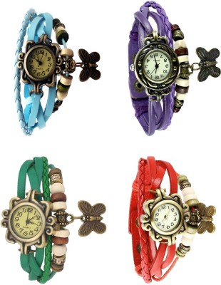 NS18 Vintage Butterfly Rakhi Combo of 4 Sky Blue, Green, Purple And Red Analog Watch  - For Women   Watches  (NS18)
