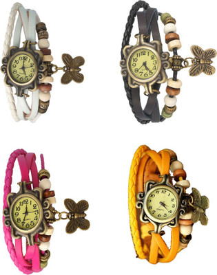 

Kissu Vintage Rakhi Combo of 4 White, Pink, Black And Yellow Watch - For Women