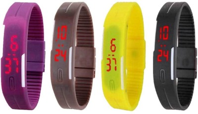 NS18 Silicone Led Magnet Band Combo of 4 Purple, Brown, Yellow And Black Digital Watch  - For Boys & Girls   Watches  (NS18)