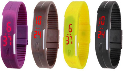 NS18 Silicone Led Magnet Band Combo of 4 Purple, Brown, Yellow And Black Digital Watch  - For Boys & Girls   Watches  (NS18)