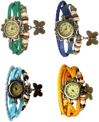 

Kissu Vintage Rakhi Combo of 4 Green, Sky Blue, Blue And Yellow Watch - For Women