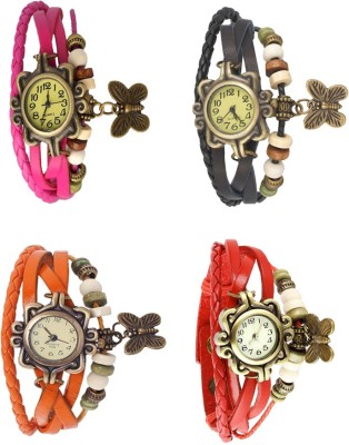 NS18 Vintage Butterfly Rakhi Combo of 4 Pink, Orange, Black And Red Analog Watch  - For Women   Watches  (NS18)