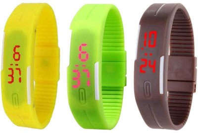 NS18 Silicone Led Magnet Band Combo of 3 Yellow, Green And Brown Digital Watch  - For Boys & Girls   Watches  (NS18)