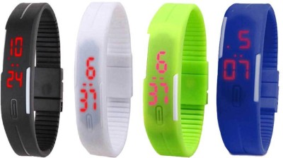NS18 Silicone Led Magnet Band Combo of 4 Black, White, Green And Blue Digital Watch  - For Boys & Girls   Watches  (NS18)