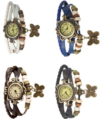 NS18 Vintage Butterfly Rakhi Combo of 4 White, Brown, Blue And Black Analog Watch  - For Women   Watches  (NS18)