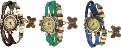 NS18 Vintage Butterfly Rakhi Watch Combo of 3 Brown, Green And Blue Analog Watch  - For Women   Watches  (NS18)