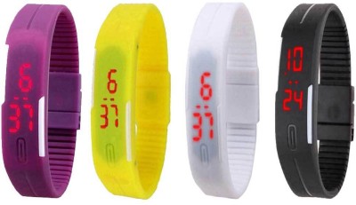 NS18 Silicone Led Magnet Band Combo of 4 Purple, White, Yellow And Black Digital Watch  - For Boys & Girls   Watches  (NS18)