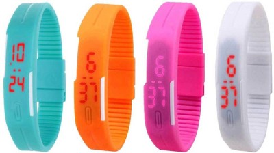 NS18 Silicone Led Magnet Band Combo of 4 Sky Blue, Orange, Pink And White Digital Watch  - For Boys & Girls   Watches  (NS18)