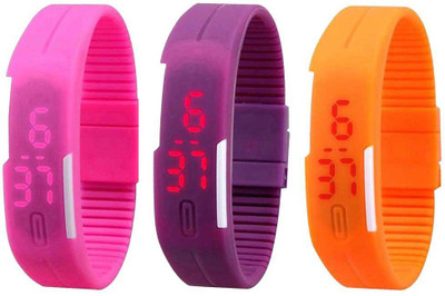 Kissu Led Band Watch Combo of 3 Pink, Purple And Orange Watch - For Couple