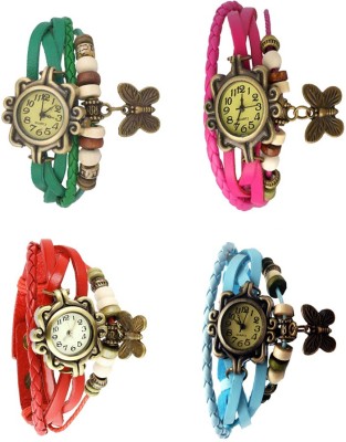 NS18 Vintage Butterfly Rakhi Combo of 4 Green, Red, Pink And Sky Blue Analog Watch  - For Women   Watches  (NS18)