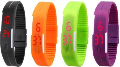 NS18 Silicone Led Magnet Band Watch Combo of 4 Black, Orange, Green And Purple Digital Watch  - For Couple   Watches  (NS18)