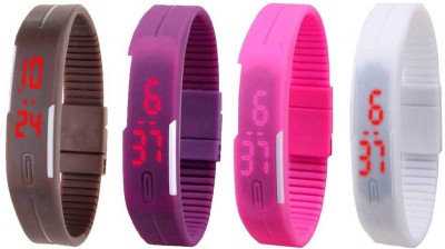 NS18 Silicone Led Magnet Band Combo of 4 Brown, Purple, Pink And White Digital Watch  - For Boys & Girls   Watches  (NS18)
