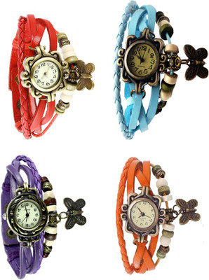 

NS18 Vintage Butterfly Rakhi Combo of 4 Red, Purple, Sky Blue And Orange Watch - For Women