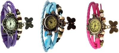 NS18 Vintage Butterfly Rakhi Watch Combo of 3 Purple, Sky Blue And Pink Analog Watch  - For Women   Watches  (NS18)