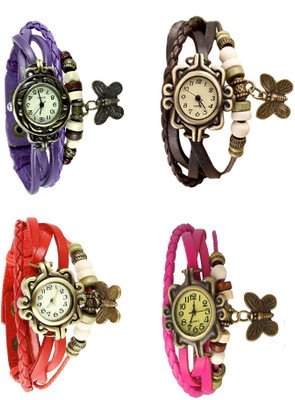 View NS18 Vintage Butterfly Rakhi Combo of 4 Purple, Red, Brown And Pink Analog Watch  - For Women Wrist Watches Price Online(NS18)