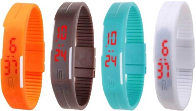 NS18 Silicone Led Magnet Band Combo of 4 Orange, Brown, Sky Blue And White Digital Watch  - For Boys & Girls   Watches  (NS18)