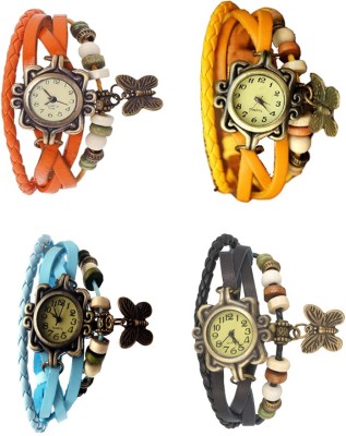 NS18 Vintage Butterfly Rakhi Combo of 4 Orange, Sky Blue, Yellow And Black Analog Watch  - For Women   Watches  (NS18)
