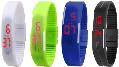 

NS18 Silicone Led Magnet Band Combo of 4 White, Green, Blue And Black Watch - For Boys & Girls